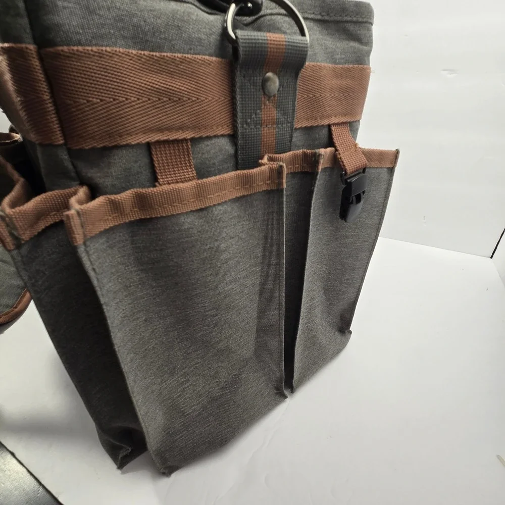 Lexeeco Utility Tote Bag Gray Canvas Organizer Insulated Bottom with Dividers